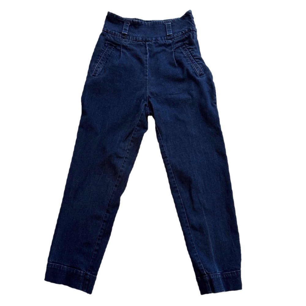 Anthropologie Cartonnier Cropped Blue Denim Pants Jeans High Waist Side Zip 0